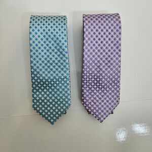 Lot of 2 Burma Bibas Mens Neck Ties Blue Purple 100% Silk Check Pattern Slim 3"